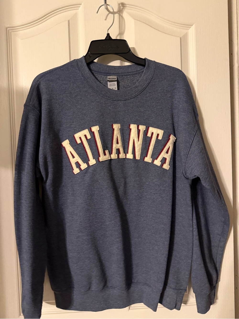 Gildan Men's Atlanta Crewneck Sweatshirt - Blue with White & Red Lettering
